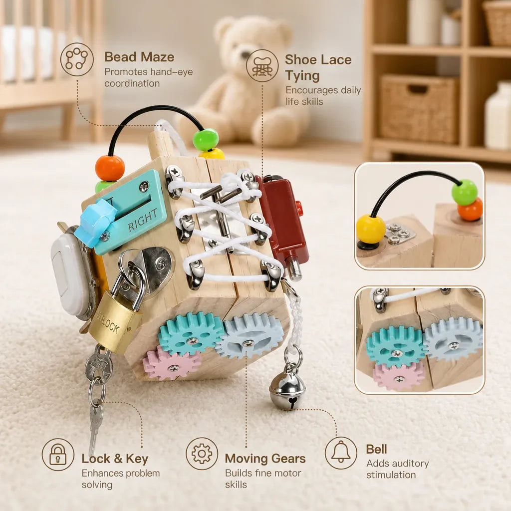 Nelokid Montessori Busy Board Cube