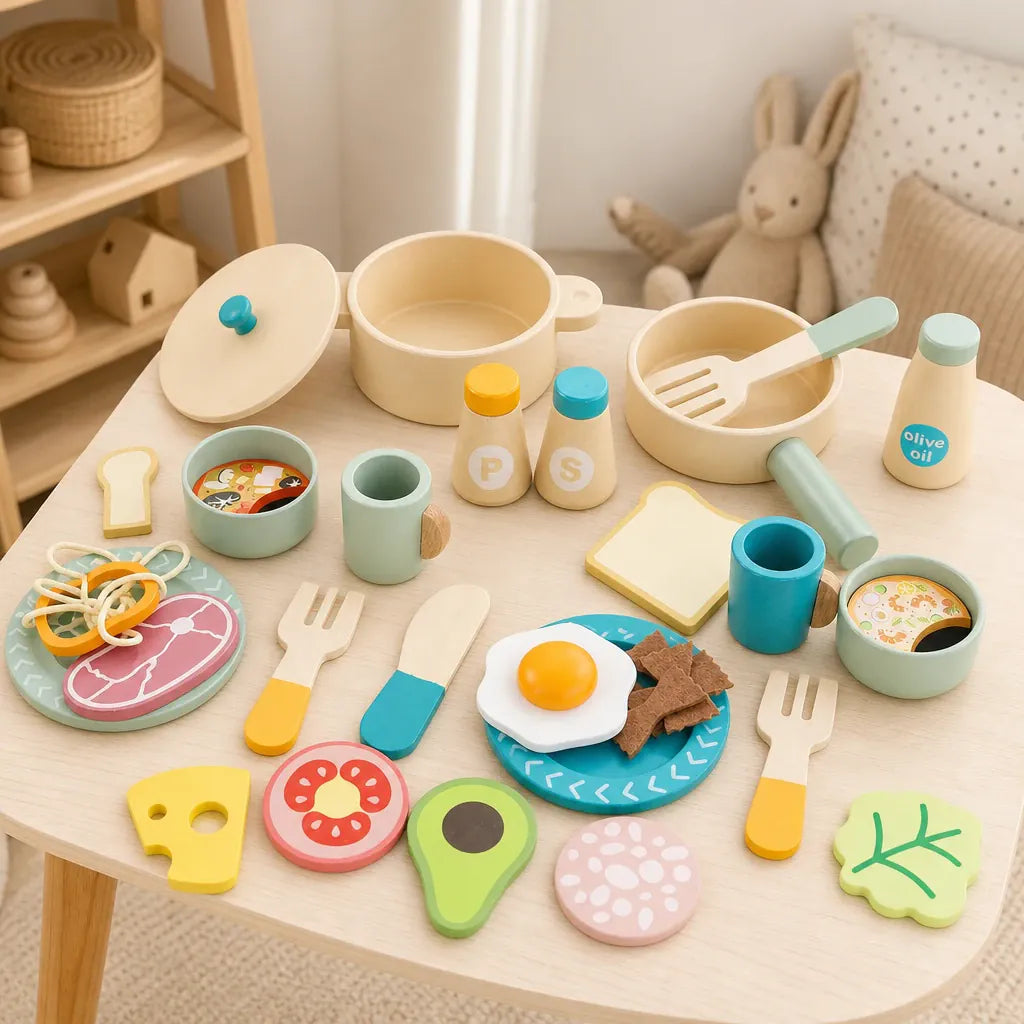 Nelokid Wooden Kitchen Playset Accessories