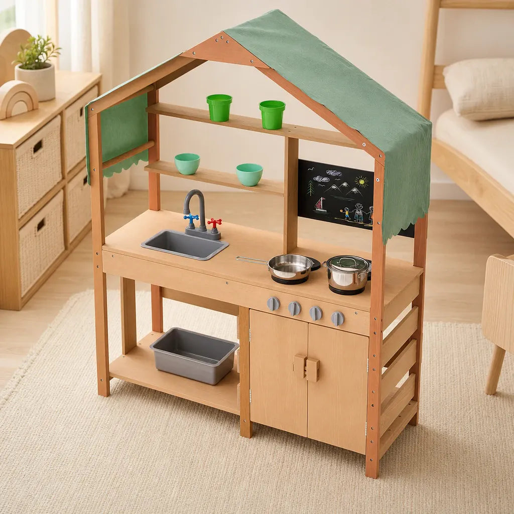 Nelokid Wooden Mud Kitchen With Accessories Outdoor Playset