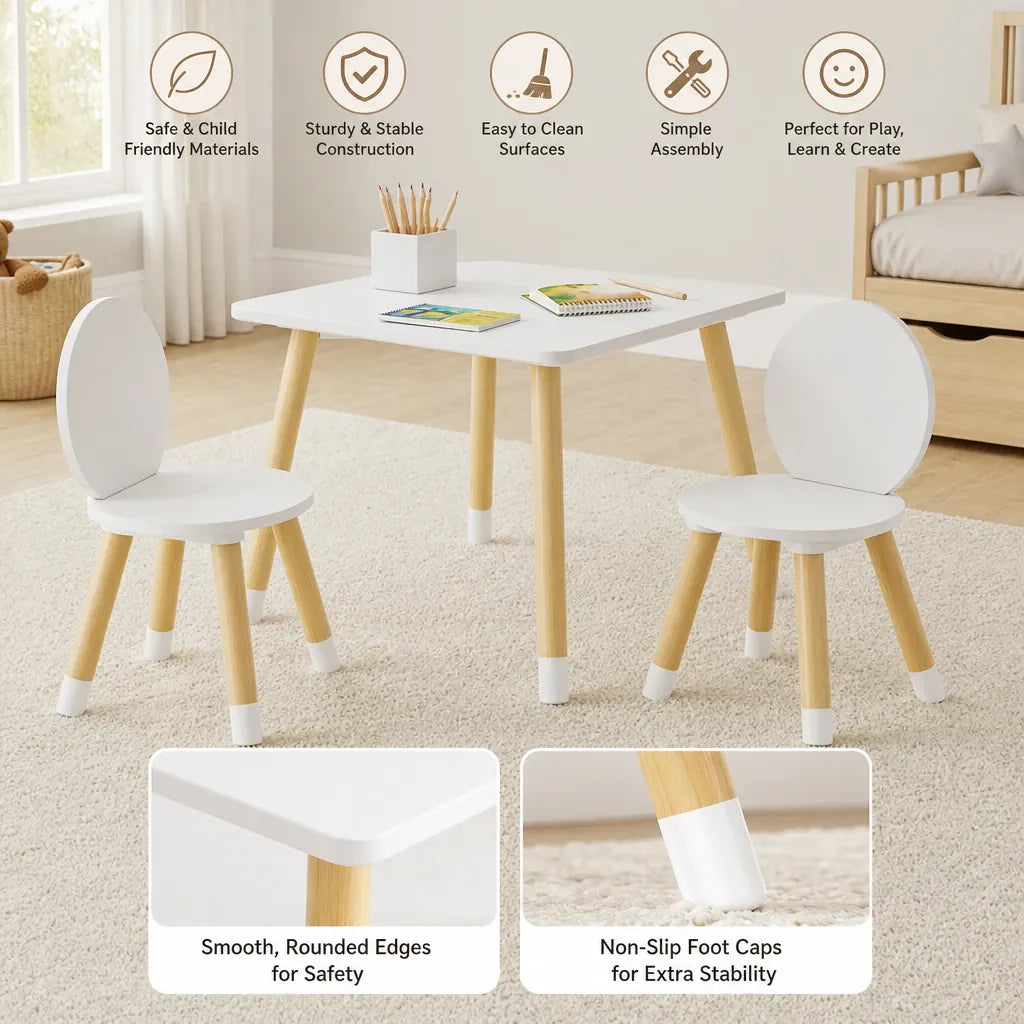 Nelokid Kids White Table And Chairs