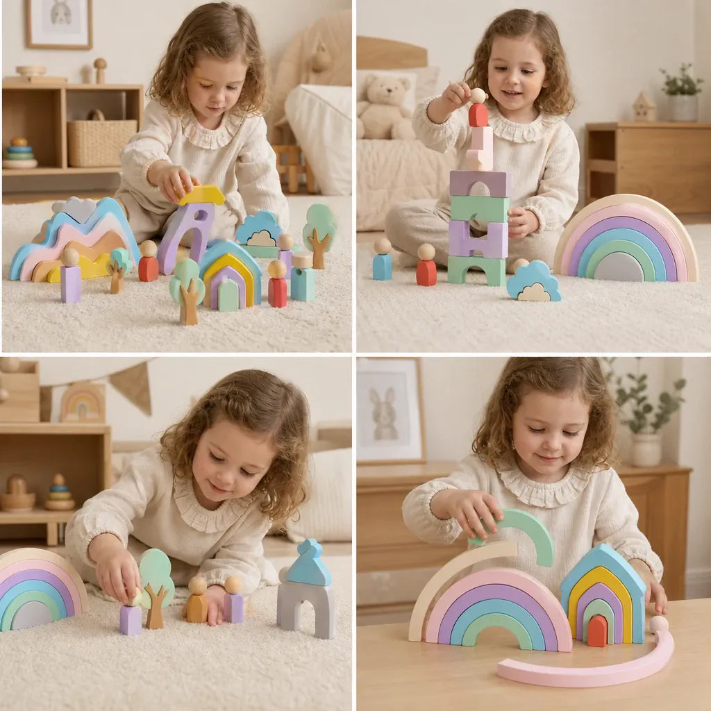Nelokid Wooden Rainbow Building Blocks