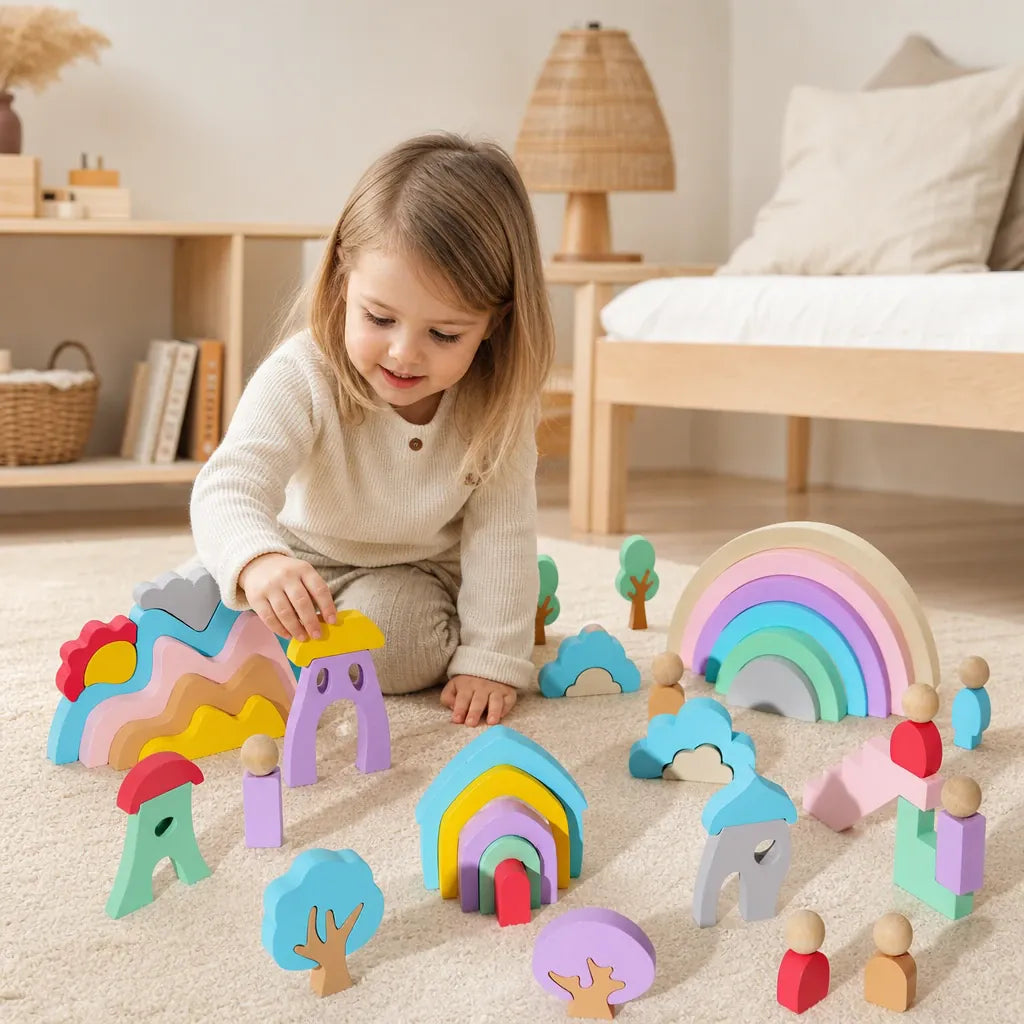 Nelokid Wooden Rainbow Building Blocks