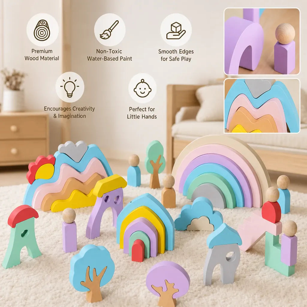 Nelokid Wooden Rainbow Building Blocks