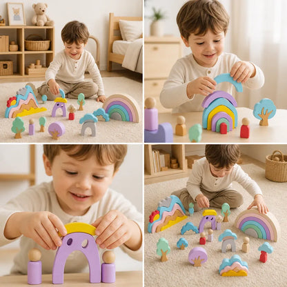 Nelokid Wooden Rainbow Building Blocks