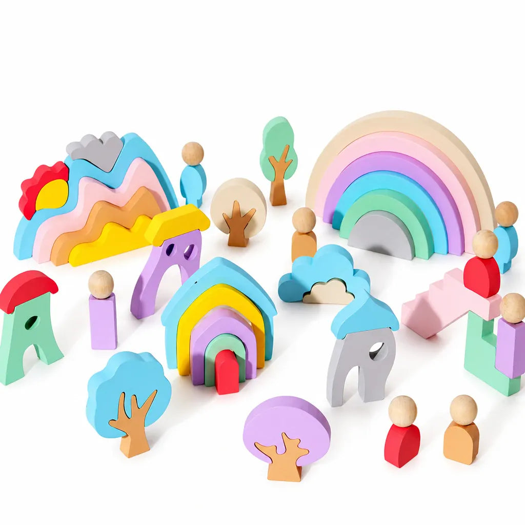 Nelokid Wooden Rainbow Building Blocks