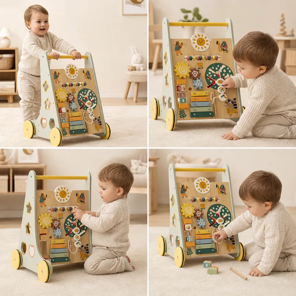 Nelokid Wooden Push Along Activity Walker