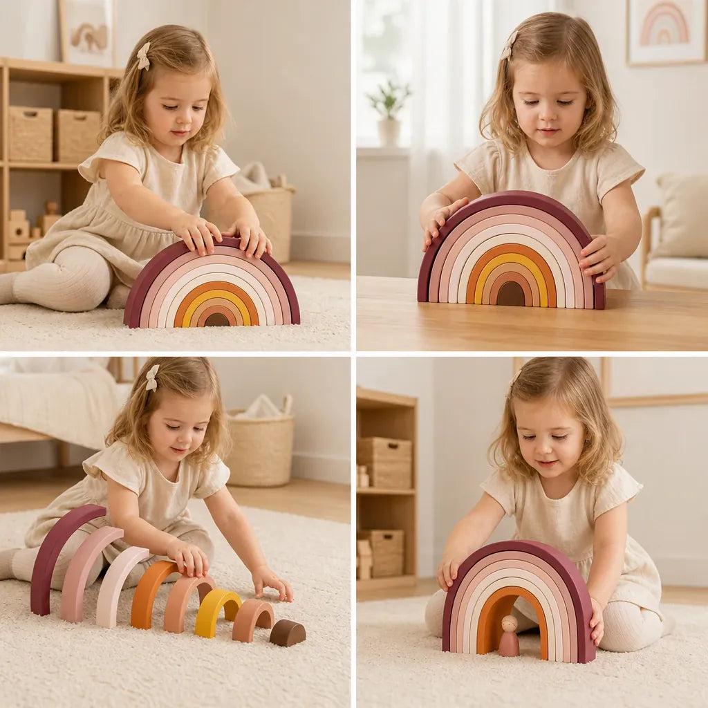 Nelokid Wooden Rainbow Stacking Toy