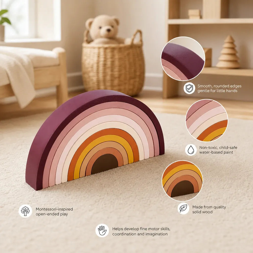 Nelokid Wooden Rainbow Stacking Toy