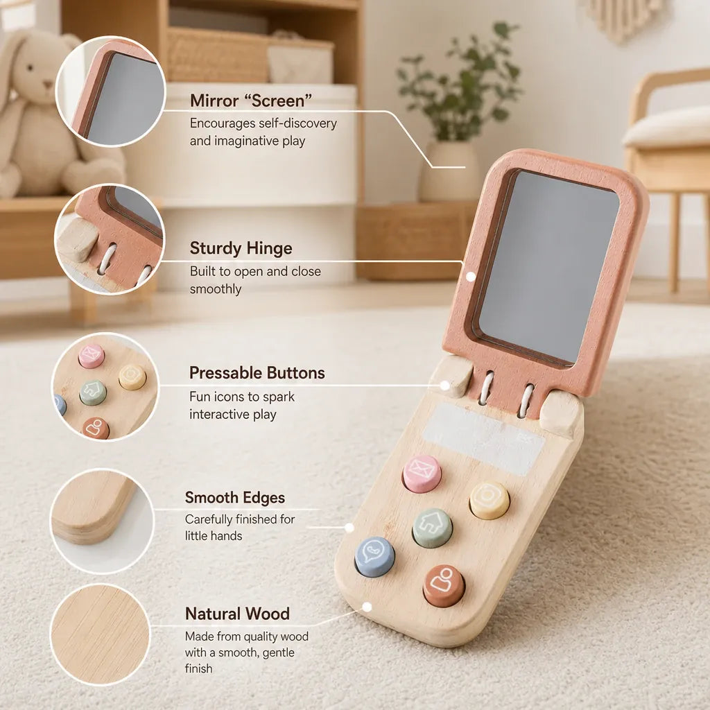 Nelokid Toy Phone Wooden