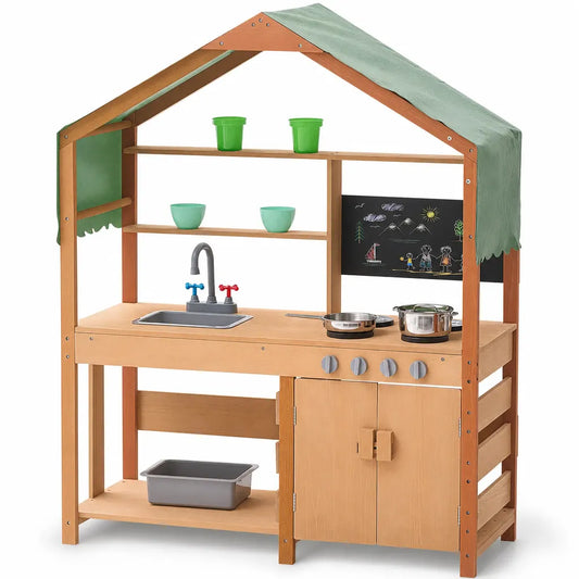 Nelokid Wooden Mud Kitchen With Accessories Outdoor Playset