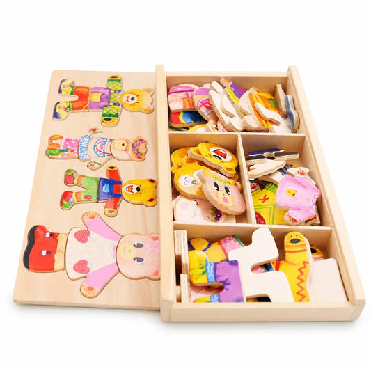 Nelokid Wooden Teddy Bear Dress Up Puzzle