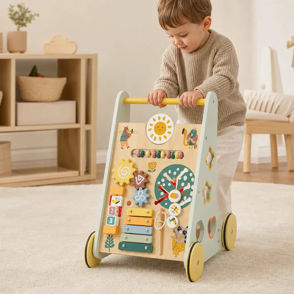 Nelokid Wooden Push Along Activity Walker
