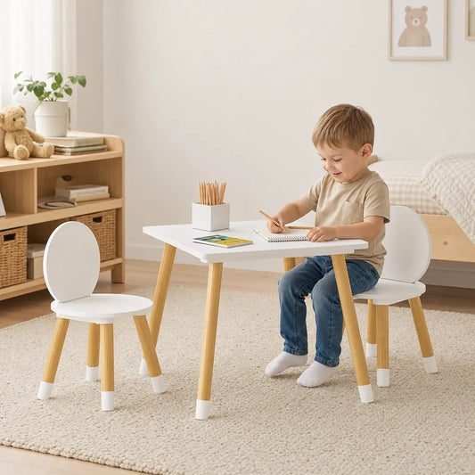 Nelokid Kids White Table And Chairs