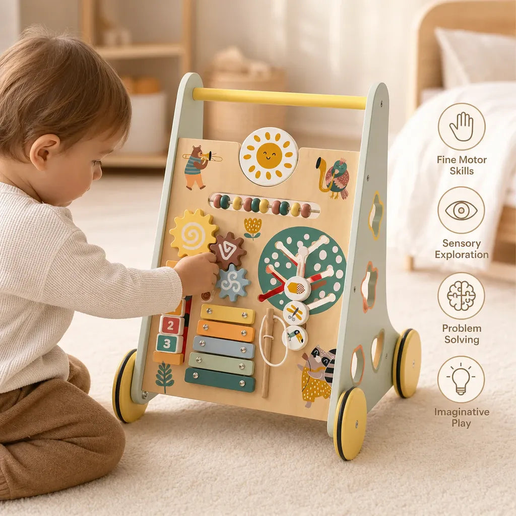 Nelokid Wooden Push Along Activity Walker