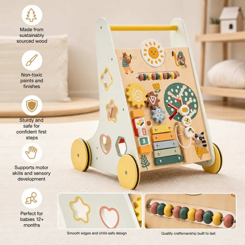 Nelokid Wooden Push Along Activity Walker