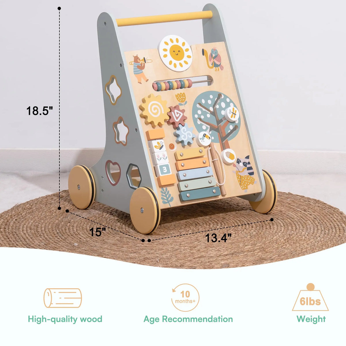 Nelokid Wooden Push Along Activity Walker